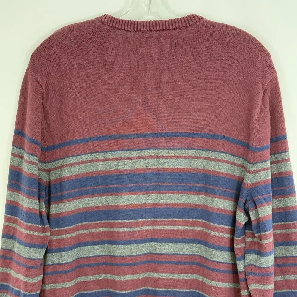 Club Room Mens Striped Cotton Sweater Large Burgundy